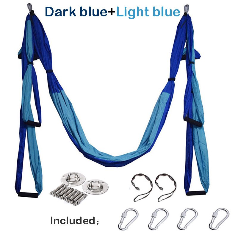 Yoga Hammock Gym Strength Inversion Anti-Gravity Aerial Traction Swing Yoga Belt Set: D blue L blue