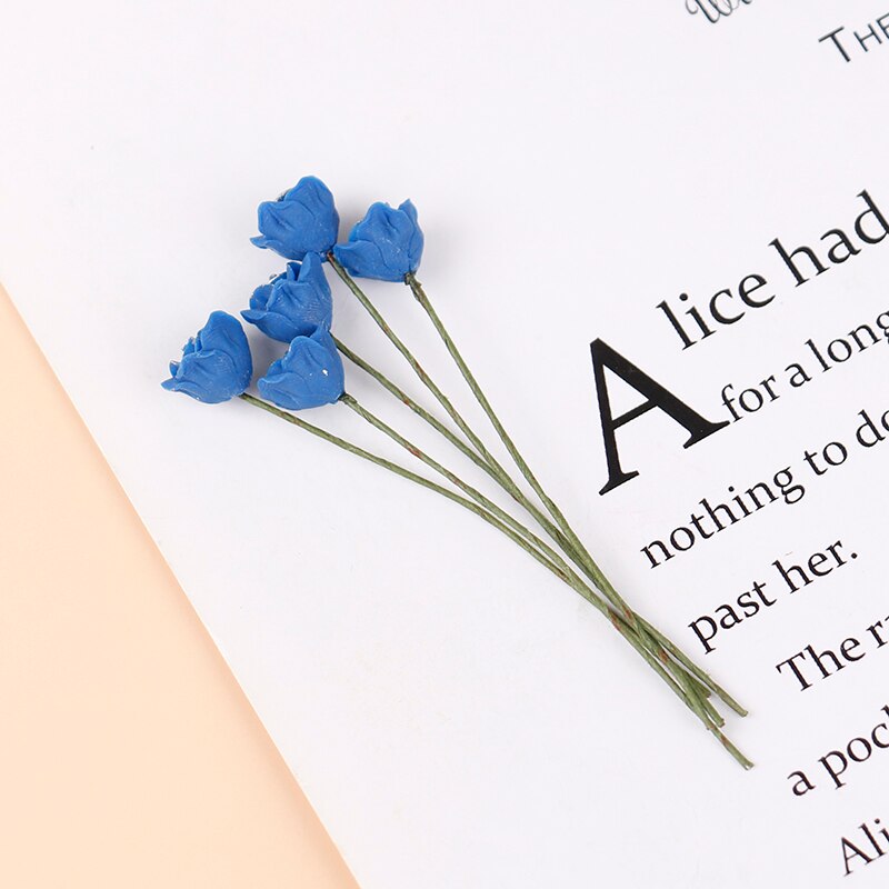 5Pcs 1:12 Dollhouse Miniatuur Simulatie Planten Multi-Kleur Rose Bloemen Model Meubels Home Garden Decor Accessoires: BL