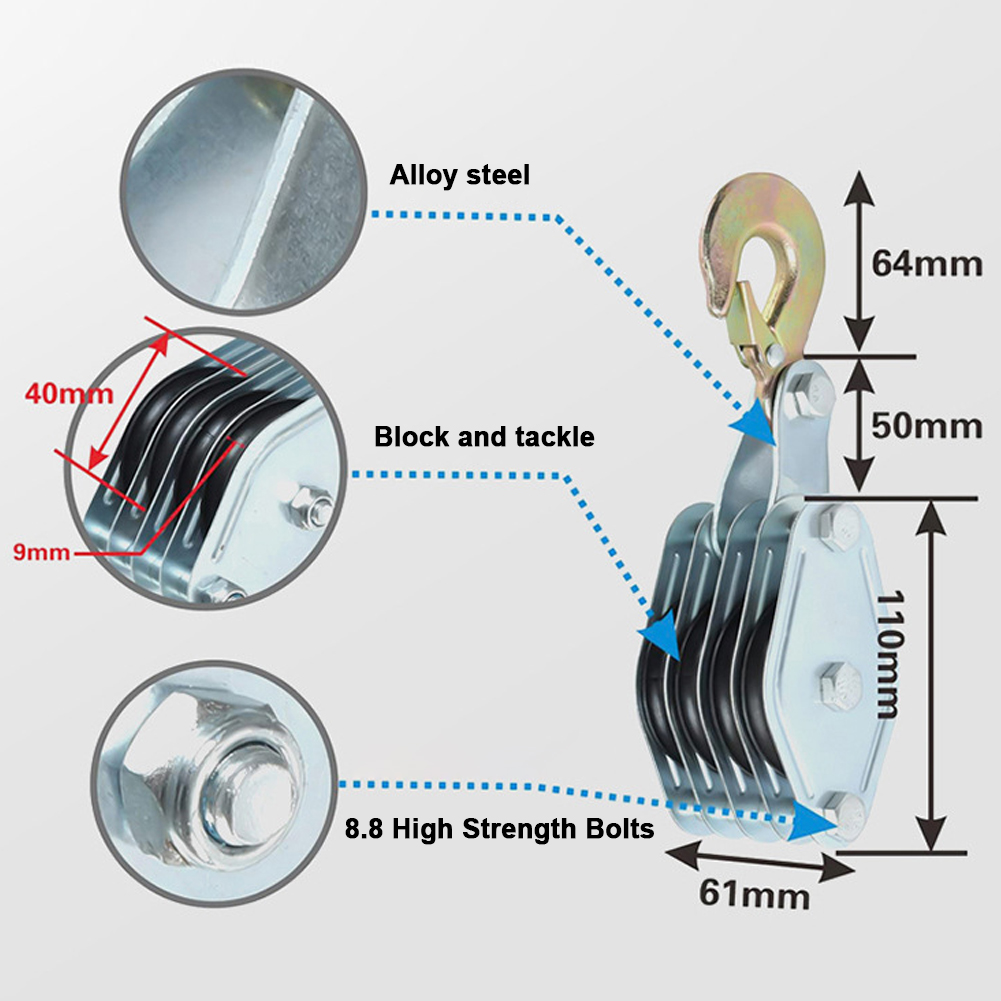 270 ° Draaibaar Touw Katrol Blok Legering Haak Handheld Kraan Heavy Duty Poelie Takel Handmatige Hefinstallatie