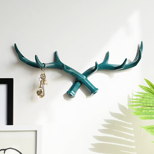 Cuerno de ciervo de resina para colgar en la pared, gancho para llaves, toalla, bolso de mano, soporte para dormitorio, decoración del hogar, colgadores para puerta, gancho para colgar: Green