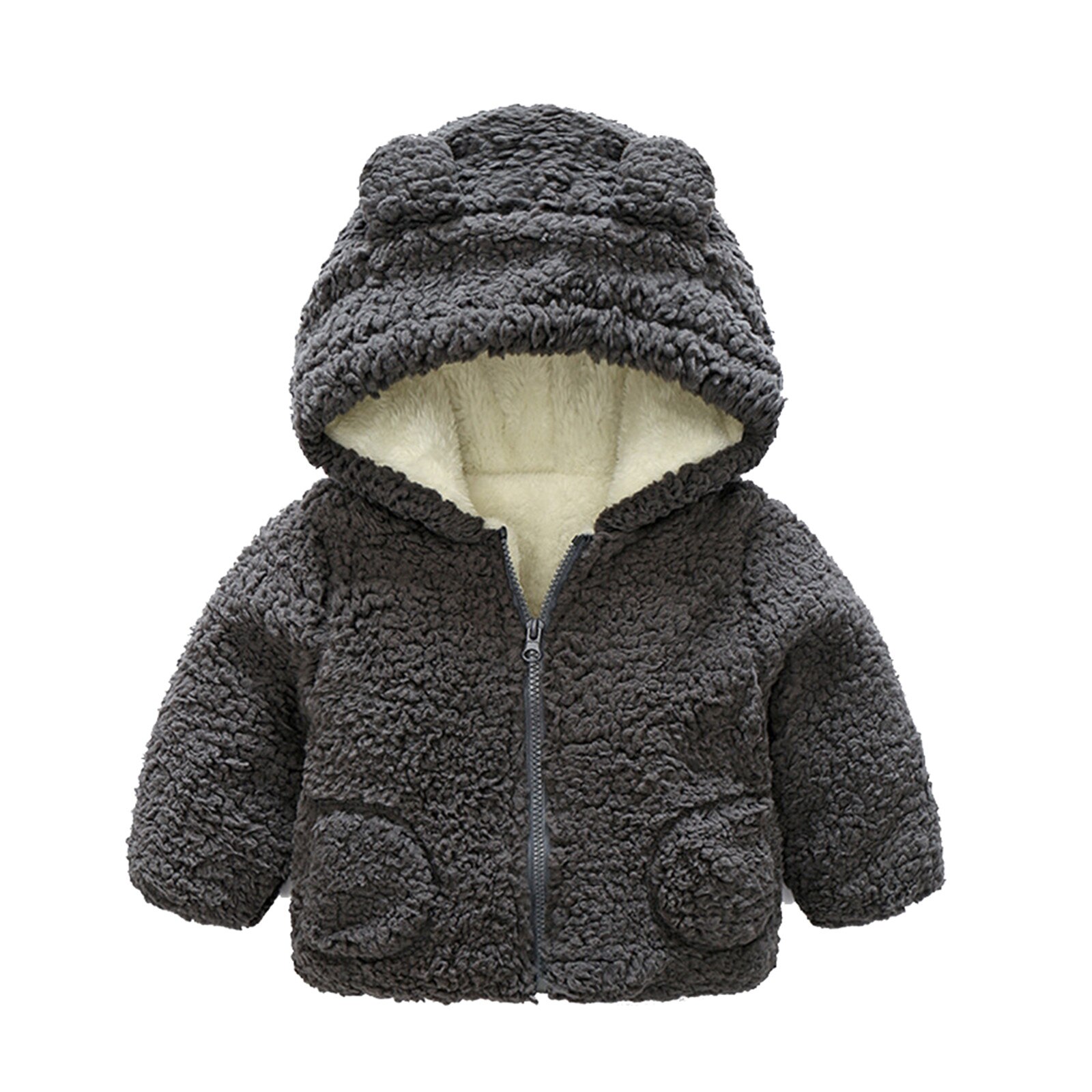 Winter Solide Baby Verdicken Mit Kapuze Mantel Kleinkind Baby Jungen Mädchen Fleece Winddicht Winter Mantel Verdicken Warme Outwear Roupas De Baby: Grau / 12M