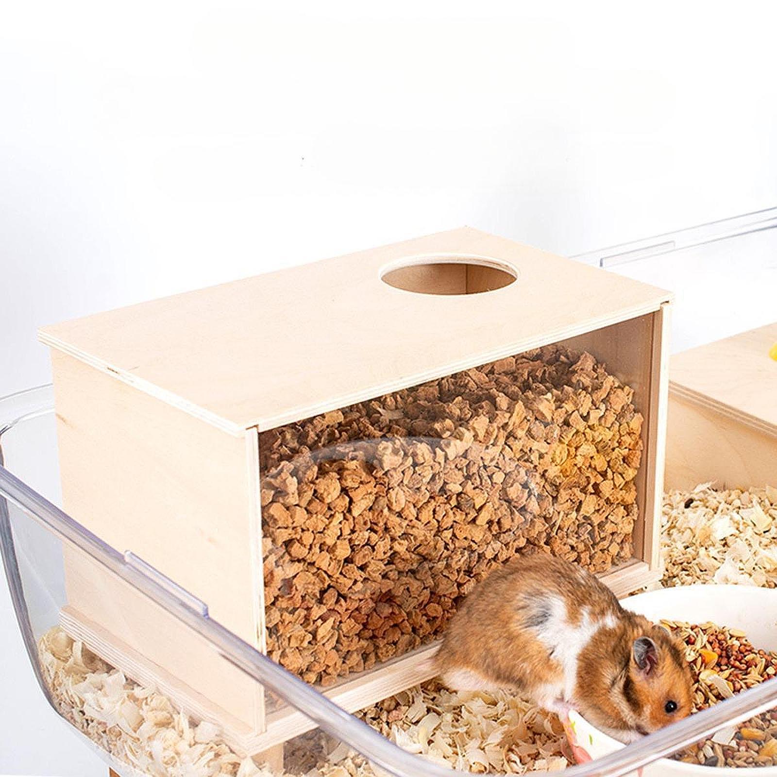 Caja de excavación de hámster de madera, caja de baño de arena para animales pequeños, decoración de jaula para hámster DIY para ratas, gerbiles enanos, refugio para Chinchillas