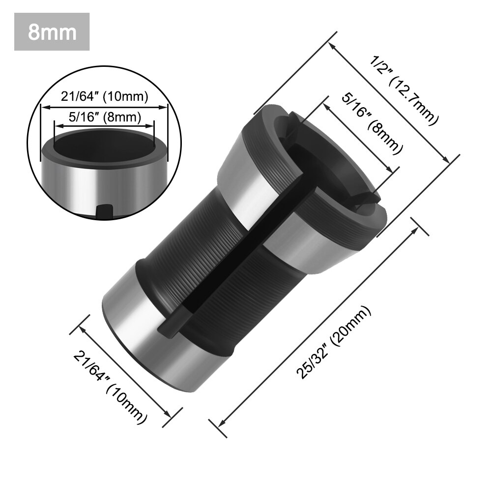 1pc 3PCS Set collets 6.35mm 8mm 6mm collet chuck Engraving Trimming machine Electric Router Milling Cutter Accessories: 8mm