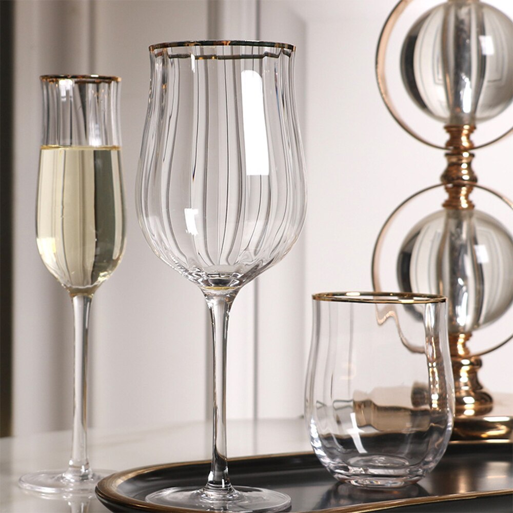2PCS/Set Tulip Shape Lead-Free Crystal Glass Goblet Rib 150-400ml Red Wine Cocktail Whiskey Champagne Glass Wine cup