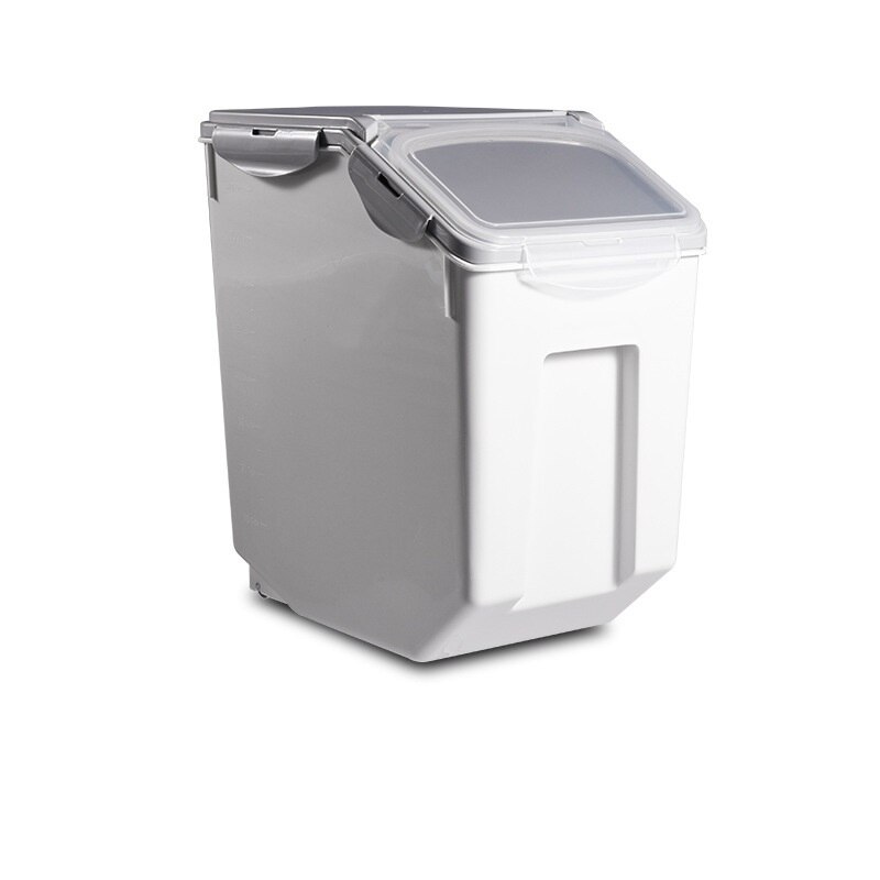 Tanque de arroz de plástico para cocina, caja de almacenamiento de granos sellada a prueba de humedad, contenedor grande de almacenamiento de alimentos para mascotas, antimoho y antioxidación, 10/15Kg: Gray Large Size