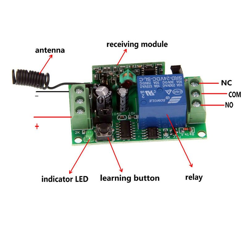 Dc 9v 12v 24v 1 ch 1ch rf trådløs fjernbetjening switch system, sender + modtager med en knap ,315 / 433 mhz