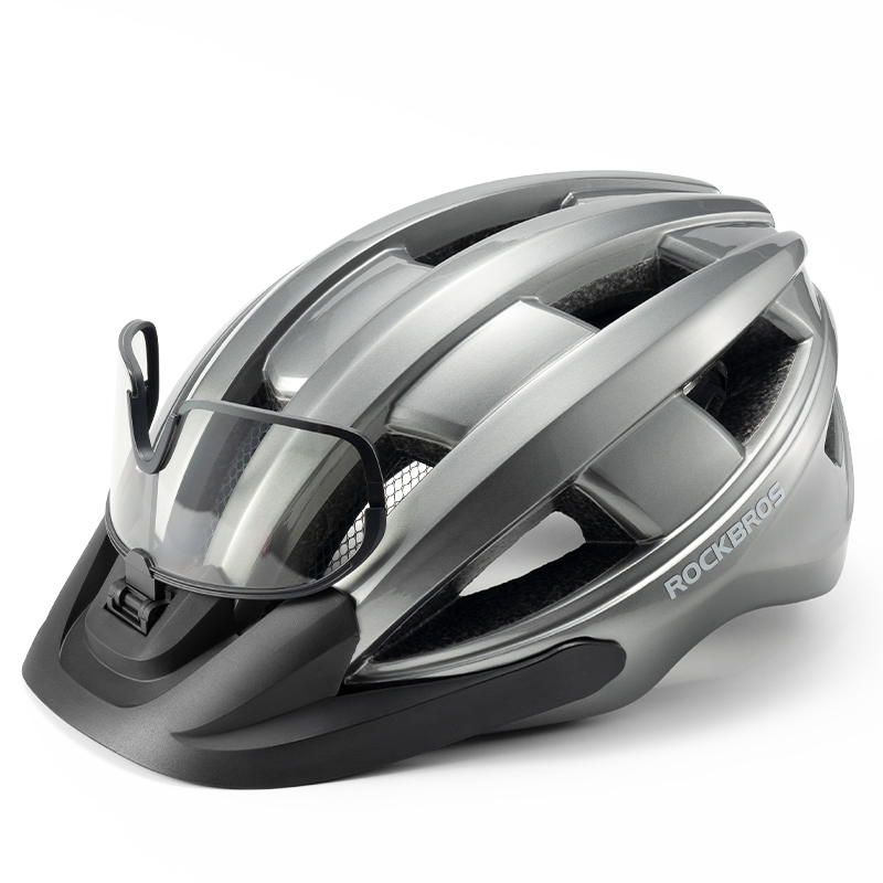 ROCKBROS casco de ciclismo con luz trasera casco de bicicleta con carga tipo C gafas UV400 protección solar fotocromática casco de bicicleta ajustable: Azul