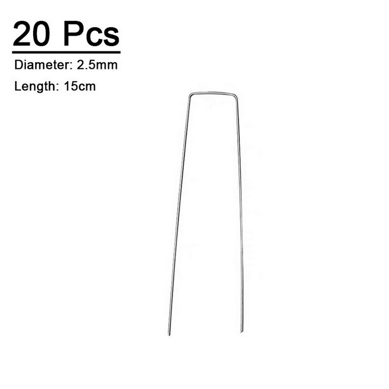 Hage knagg metall sølv u form hage bakken film faste knagger hagearbeid festeverktøy film knagg: 2.5 mm x 15 cm20 stk