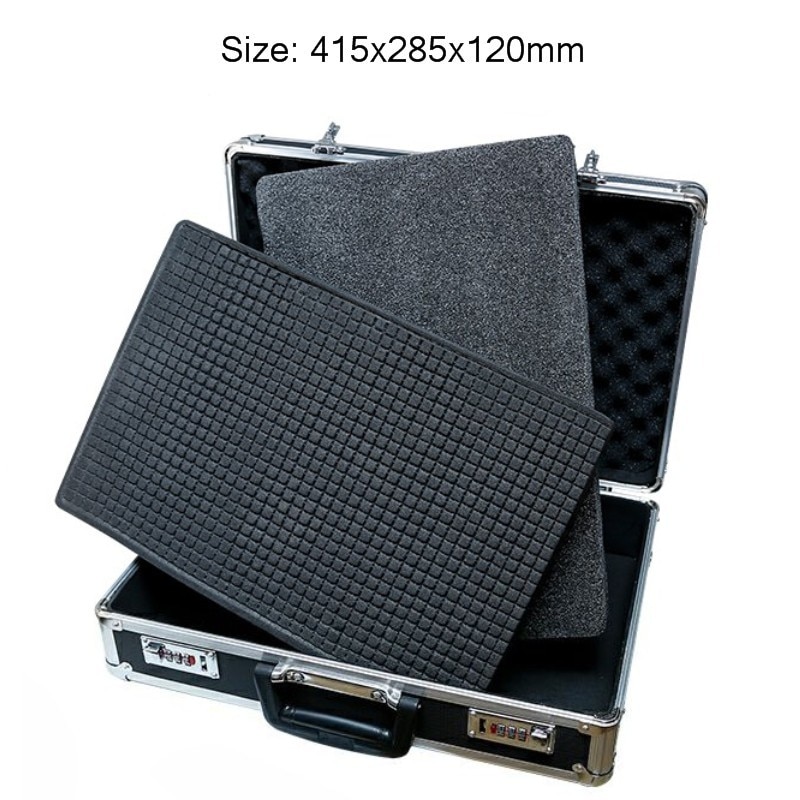 Aluminum Alloy Tool Box Password lock instrument box Impact resistance Safety Case Portable Suitcase With pre-cut sponge Black