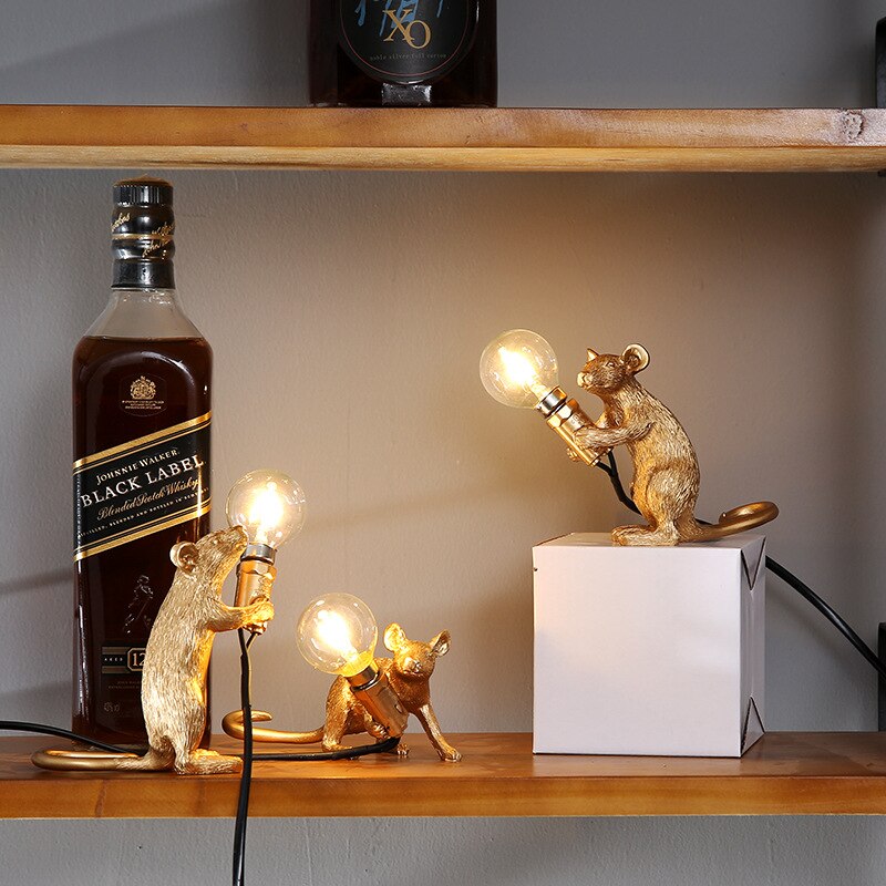 nordisch MODERNE LED TISCH LAMPE HADEMADE HARZ MAUS LAMPE NACHT NACHT LICHT SCHLAFZIMMER Dekor WEIß SCHWARZ Gold E12 STUDIE TISCH LAMPEN