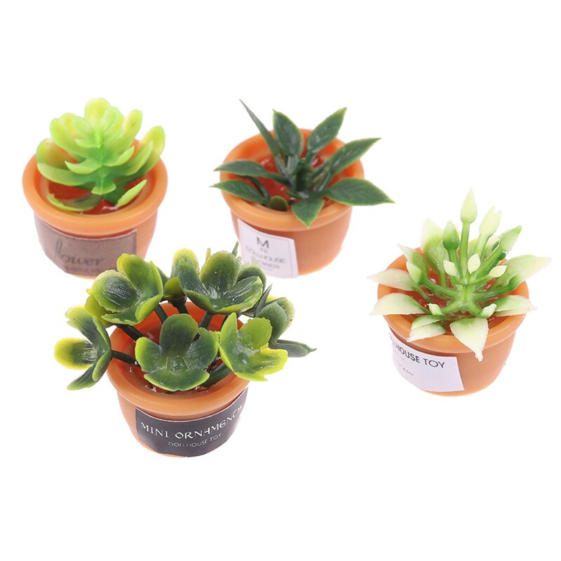 4Pcs Schattige Mini Ronde Plastic Planten Poppenhuis Miniatuur Groen Mini Ingemaakte Voor Groene Plant In Pot