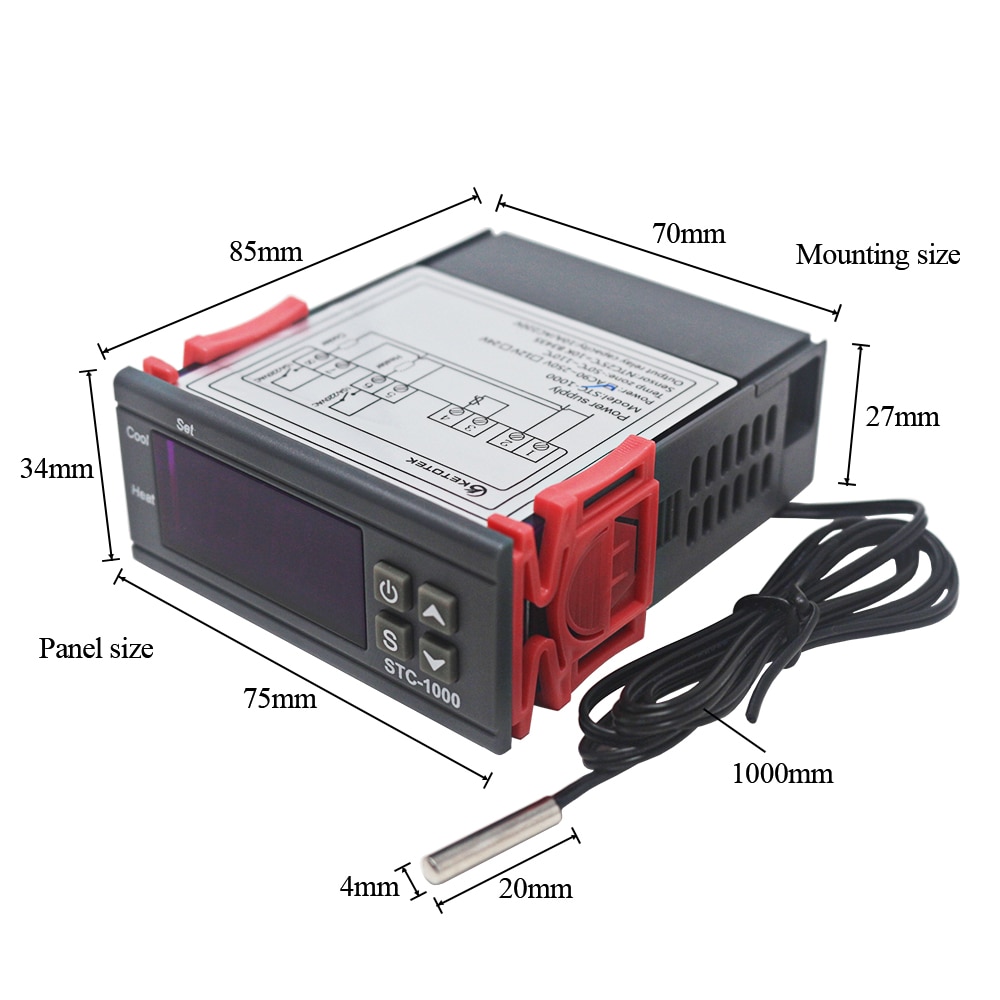 Digital LCD Temperature Controller Thermostat STC-1000 1m NTC Sensor Thermostat Regulator Heater Cooler Two Relay Output