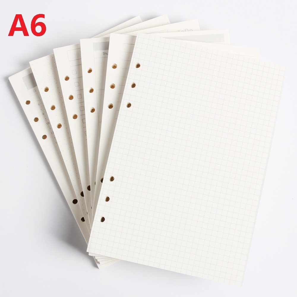A6 Binder Notebook Refill 6 Hole Loose Leaf Spiral Notebooks Paper Core Weekly Planner Office Agenda Book Blank Inner