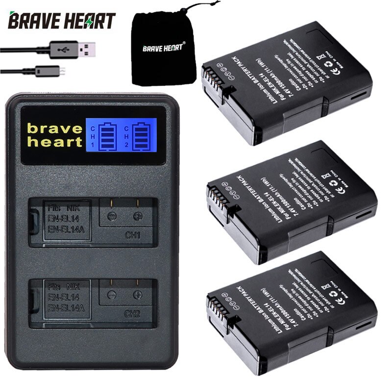 4xbateria EN-EL14 EN EL14 EN EL14a batterie + Chargeur Double pour Nikon D3100 D3200 D5100 D5200 DF P7000 P7100 P7200 P7700 P7800: charger and 3battery