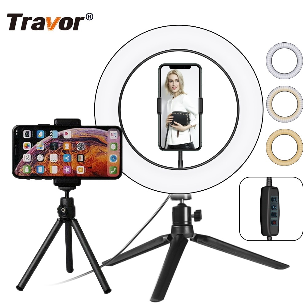 Travor Led Desktop Ring Licht 10 Inch Dimbare Ring Lamp Led Ring Licht Met 2 Statief Voor Make Video Live studio Foto