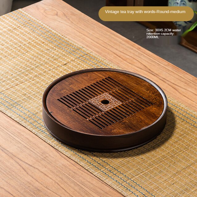 Household Luxury Modern Tea Set Tray Tea Table Simple Small Tea Sea kung-Fu Water Storage tray Round Rectangular Tray: D MEDIUM