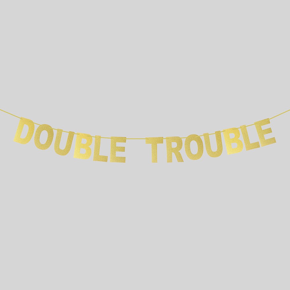 Lychee Life Baby Shower Banner Double Trouble Banner DIY Twins Bunting Gender Reveal Party Decoration