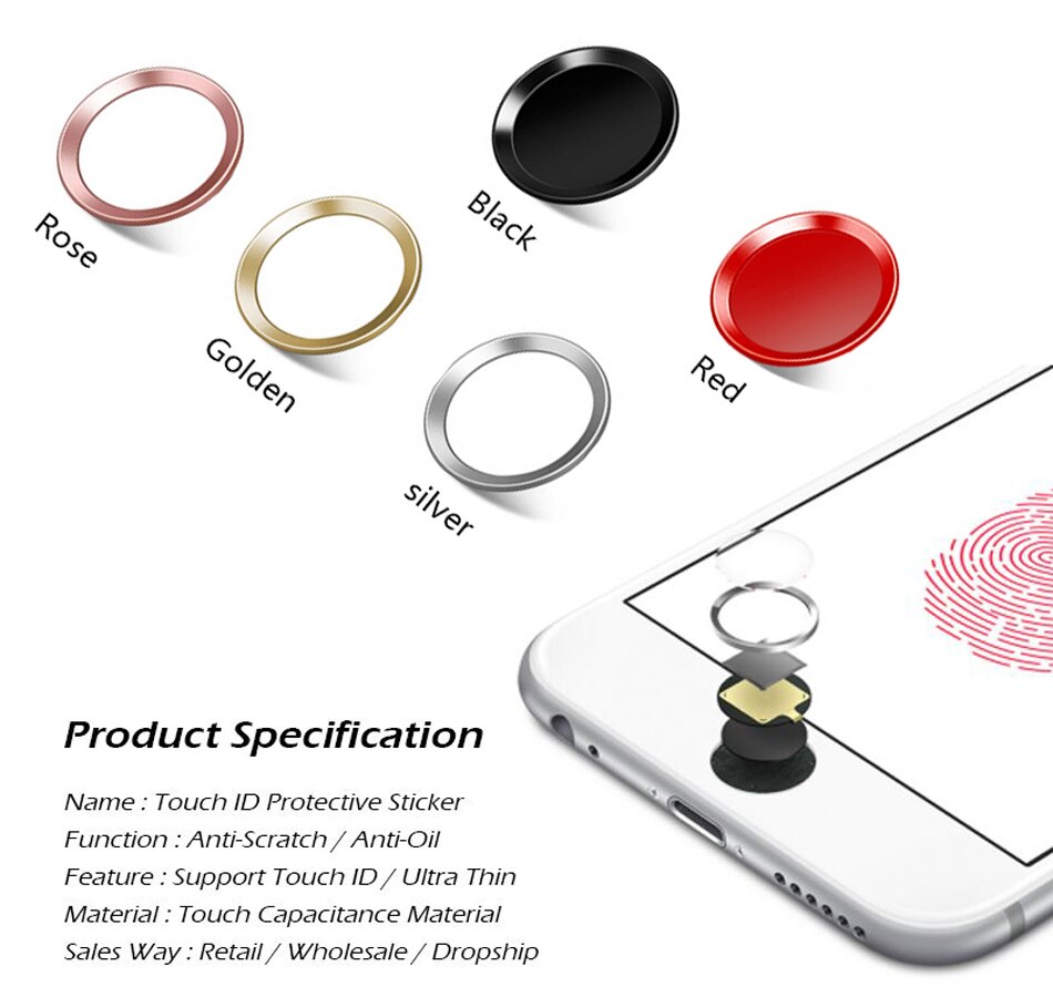 Aluminium Touch Id Home Button Sticker Voor Iphone 8 7 7S 6 6S Plus 5S Ondersteuning Vingerafdruk identificatie Unlock Touch Key