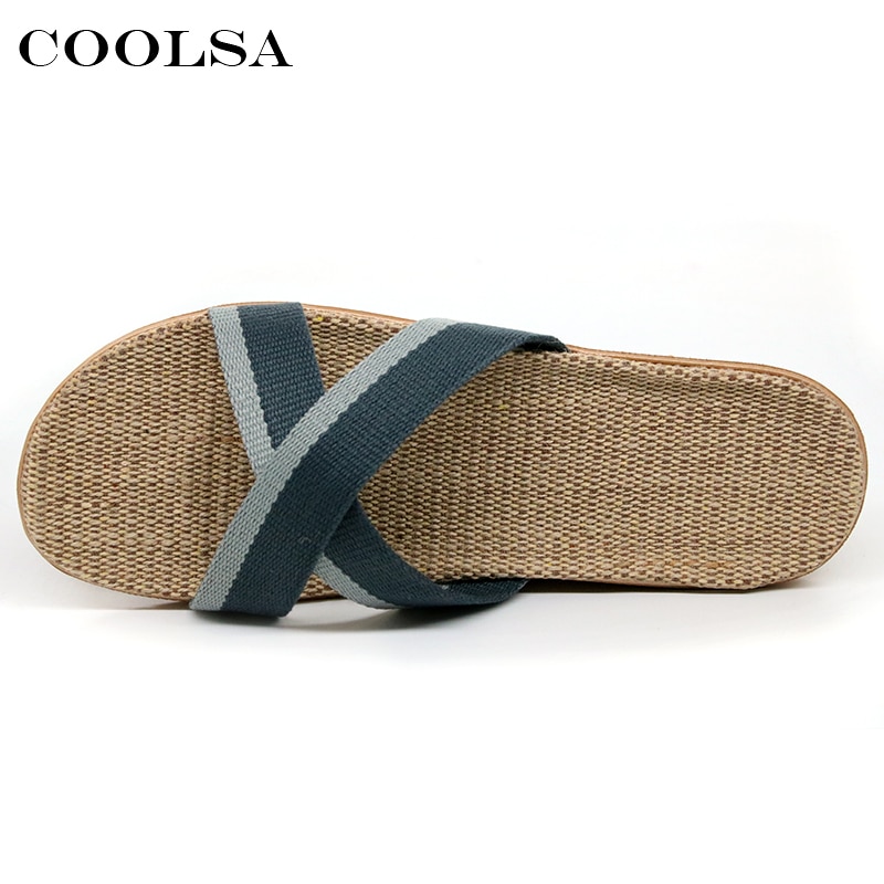 Coolsa sommer mænd hør flip flop lærred skridsikre flade rutschebaner indendørs hjemmesko mand strandsandaler afslappet halmsko