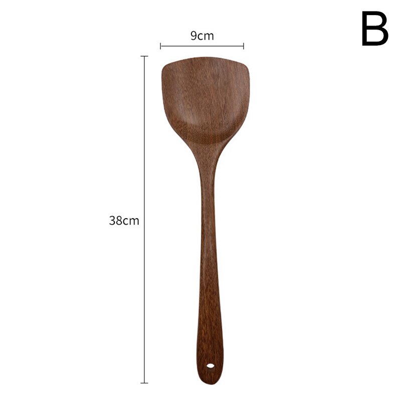 Espátula de madera de con mango largo, cuchara de arroz, pala para sartén antiadherente, utensilios de cocina, accesorios de cocina: B