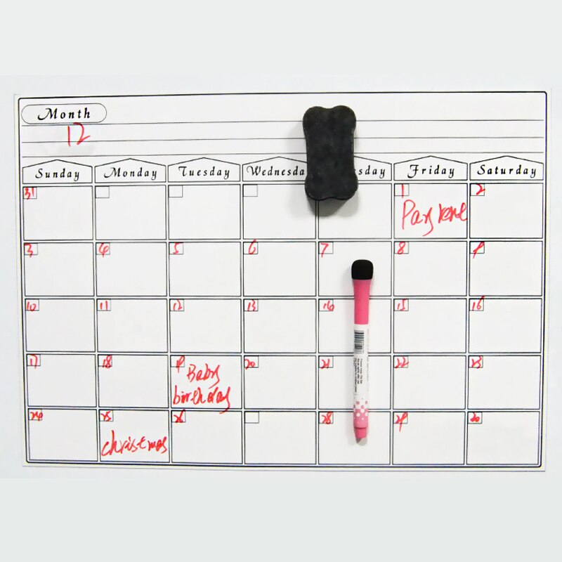 Högkvalitativt magnetiskt kylskåp väggkonst klistermärken kalender månadsvis veckoplanerare white board radering för kök 42 x 30cm