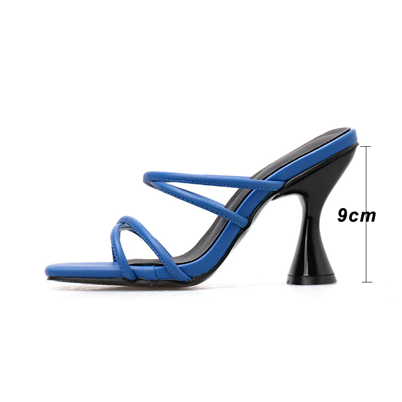 Kcenid slip on tofflor kvinnor trendiga kupa klackar vit blå kvinnor skor sommarrem sandaler dam strandflip flops