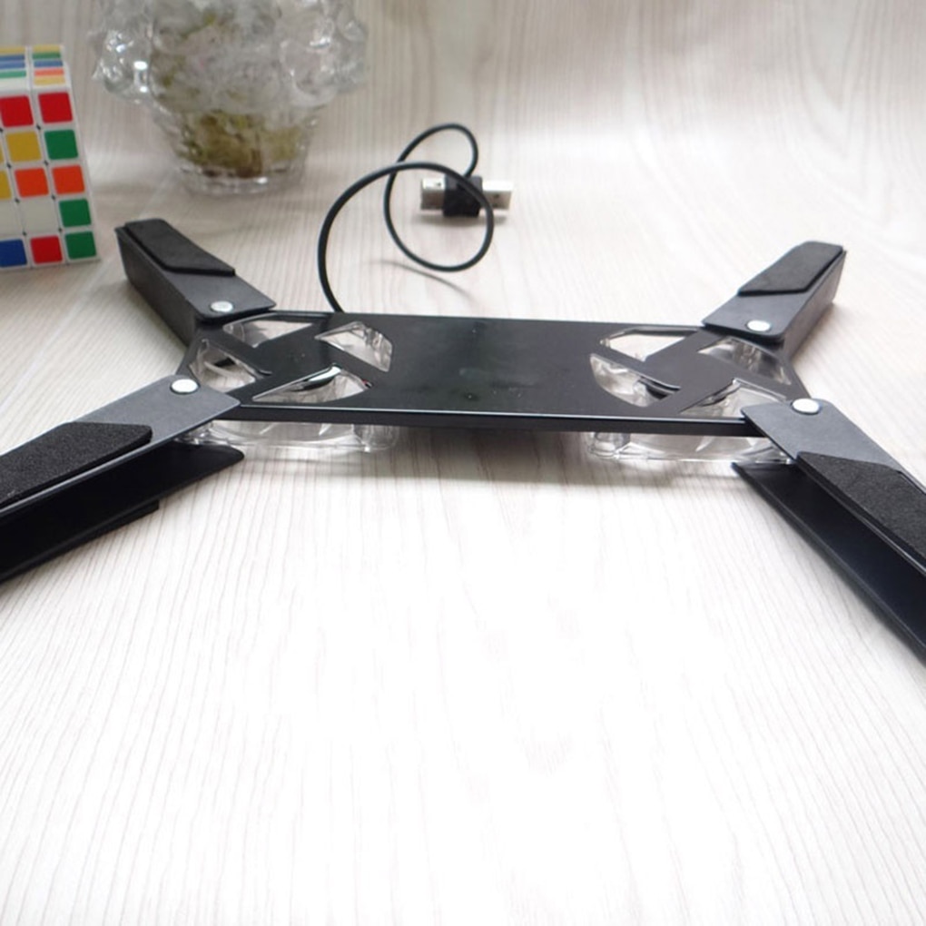Soporte de escritorio para ordenador portátil, ventilador de refrigeración Dual, soporte plegable para estante USB, disipación de calor, color negro