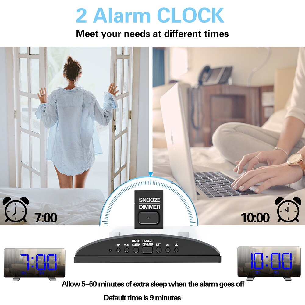 Large Screen Digital Alarm Clock USB Multifunction Display Time LED Mirror Clock Table Desk Home Decor reloj despertador