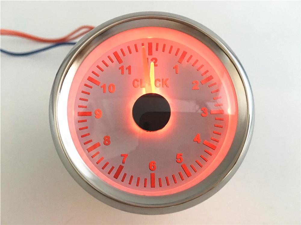 Jauges d&#39;horloge automatique 52mm, 1 pièce, 0-12 heures affichage compteur horloge rétro-éclairage rouge 9-32v pour voiture bateau moto: red backlight WS
