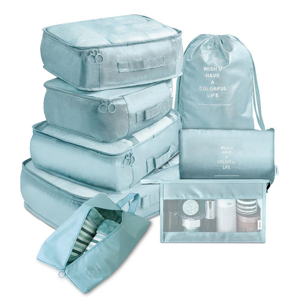 8 stk / sæt rejsetøj klassificering opbevaringspose til emballering af terningsko undertøj toiletartikler arrangørpose rejsetilbehør: Blå
