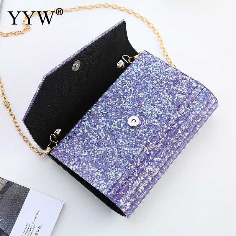 PVC Rigido-Superficie del Sacchetto di Frizione di Disegno Delle Donne di Borsa A Tracolla Con Catena Glitter Rettangolo Sacchetti di Frizione Delle Donne Viola Piccolo Bolso mujer