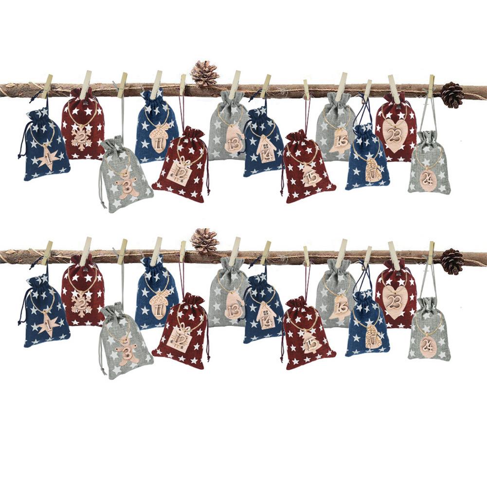 24Pcs Kerst Kalender Katoen Linnen Zak Advent Kalender Stof Candy Bag Christmas Bag Kerst Decoratie Kalender Set: Default Title