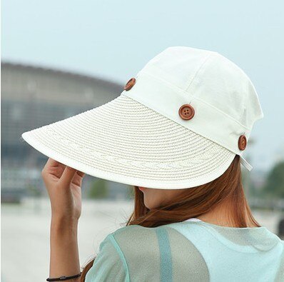 Zonnehoed Dames Brede Rand Stro Vrouwen Wide Brim Grote Floppy Zomer Strand Een Zonnehoed Strooien Hoed Knop Cap zomer Hoeden Voor Vrouwen: Beige
