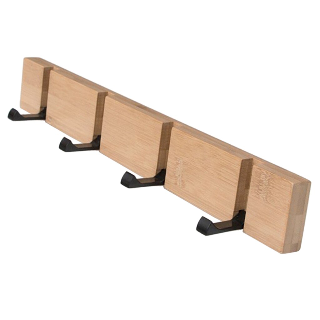 Folding Wooden Board Hooks Wall Door Hanger For Bathroom Robe Towel Coat Clothing Bedroom Kitchen - White 5 Hooks
