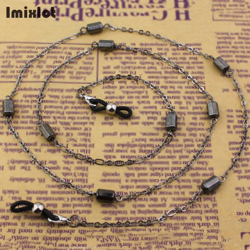 Zonnebrillenkettingen, lanyardriemen, kettingen voor brillen, zwarte metalen kralenkoorden, leesbrillen, brillenaccessoires