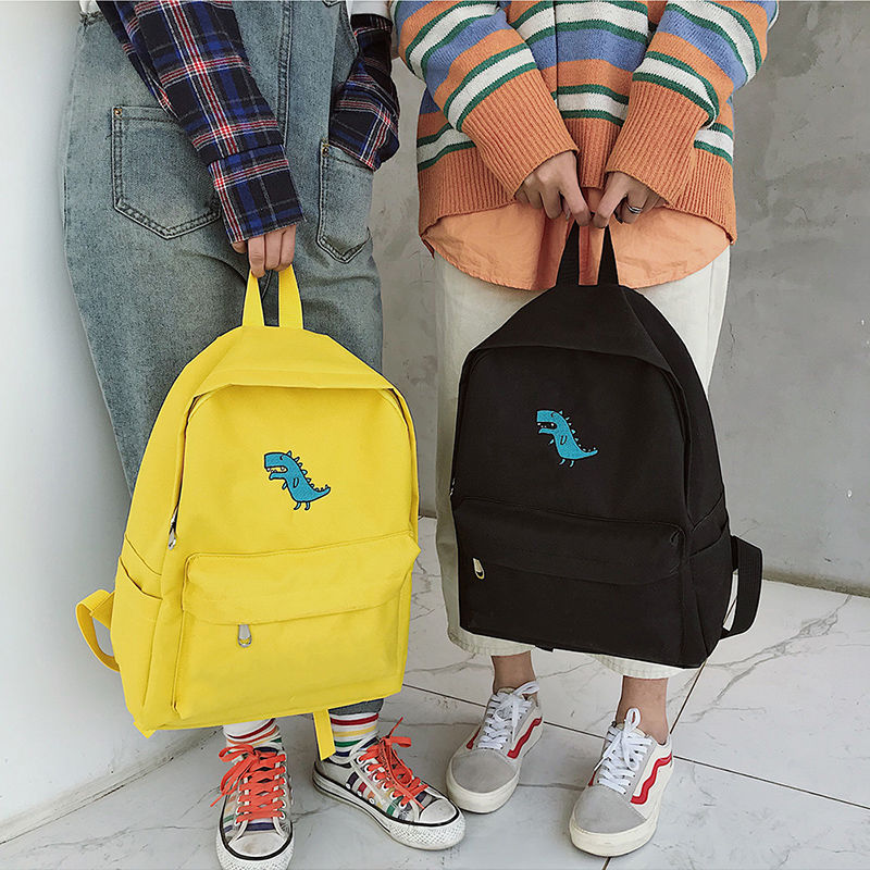 Coreano lona mochila estudante para meninas adolescentes mochila de viagem grande capacidade bonito dos desenhos animados dinossauro imprimir mochila casual