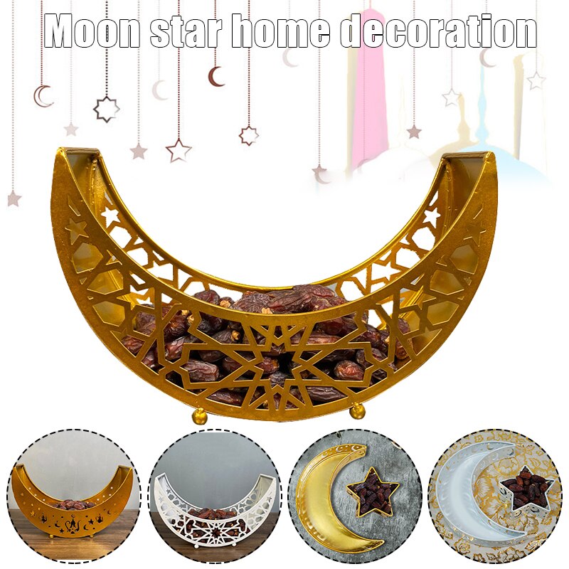 Eid Mubarak – plateau de service lune/étoile, vaisselle de table, récipient de stockage des aliments, plateau en fer forgé pour le Ramadan, pour la décoration de la maison I88