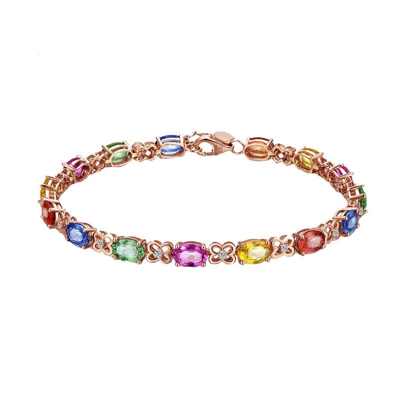 Nuovo braccialetto in argento 925 squisita pietra preziosa colorata bracciale in oro rosa e argento regalo gioielli donna fascino