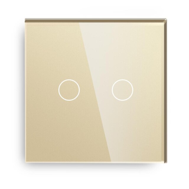 Bseed Touch Switch 2Gang 1Way 2Way Wall Switch EU Standard Luxury Glass Panel Touch Light Switch Black White Golden Switches: Gold 1 way