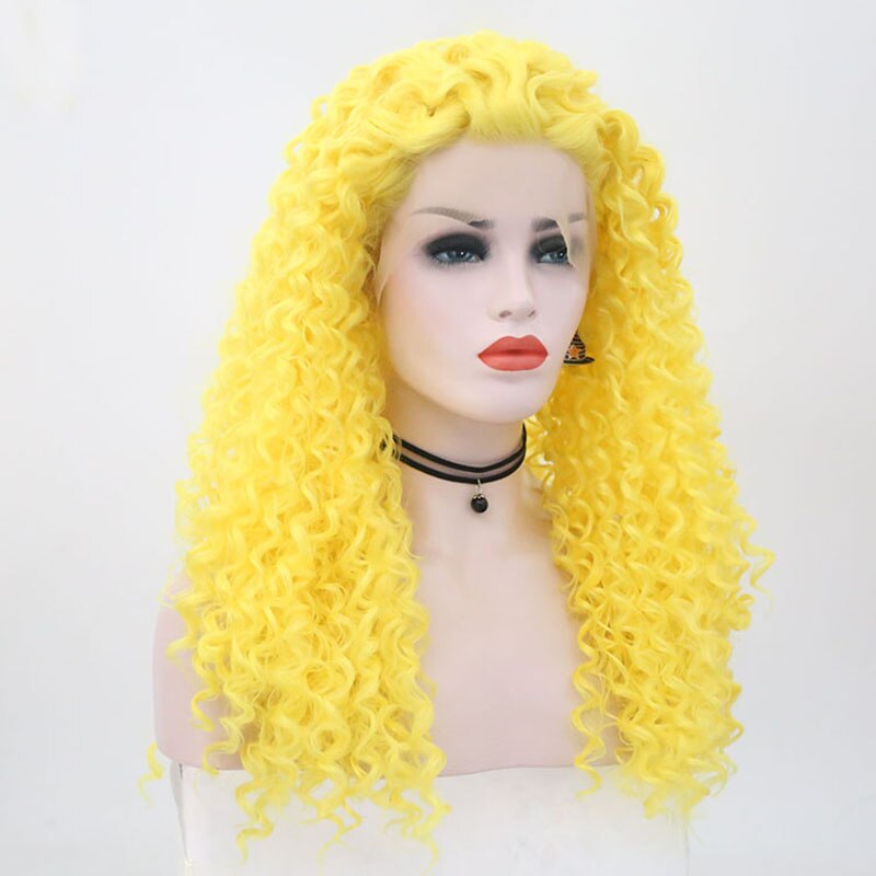 TAVIMART  -  Yellow Deep Wave Wig Synthetic Lace Front Wig Glueless Natural Hairline Long Curly Hair Frontal Wigs for Women Daily