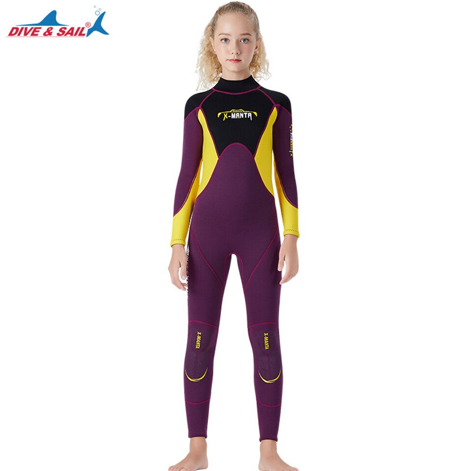 Teenagers 2.5mm Neoprene Wetsuit Girls Long Sleeve One-piece Keep Warm Swimsuit Dive Suit Swimming Diving Anti-scratch Swimwear