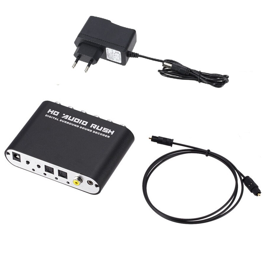 Convertisseur Audio numérique vers analogique, AUX 3.5mm vers 6RCA 5.1 canaux stéréo USB DAC convertisseur Audio AC3 décodeur de son optique SPDIF Coaxial: EU plug