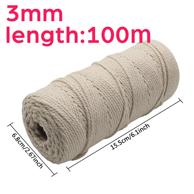 2mm/3mm Natural Handmade Cotton Cord Thread Macrame Crochet Rope DIY Hanging Tapestry Weaving Yarn Knitting Rope DIY Handmade: 3mm 100m  BG 1PCS