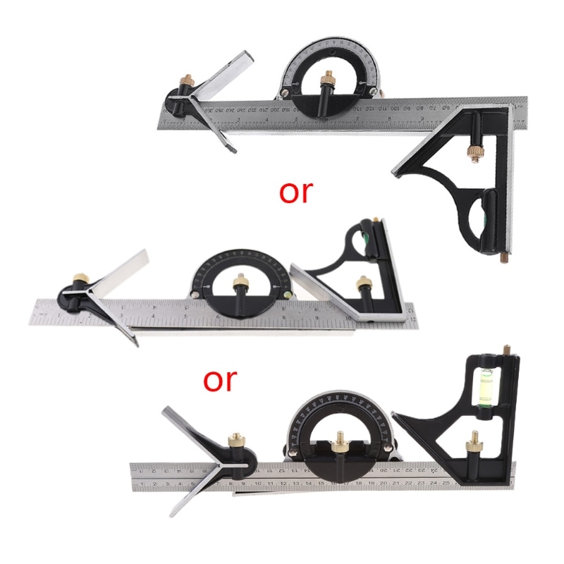 Regla de ángulo transportador multifunción de acero inoxidable, herramienta de medición de nivel de espíritu, marcado de altura y profundidad, 300mm/12 ", A5YD