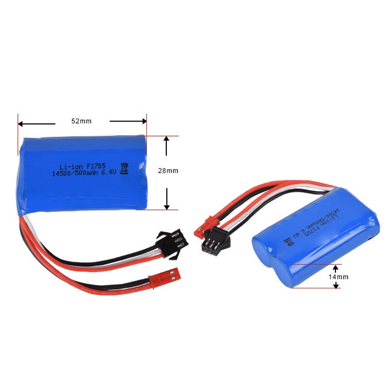 6.4v 500mah 15C 14500 Li-ion Battery RC toys battery SM-2P JST-2P EL-2P L6.2-2P