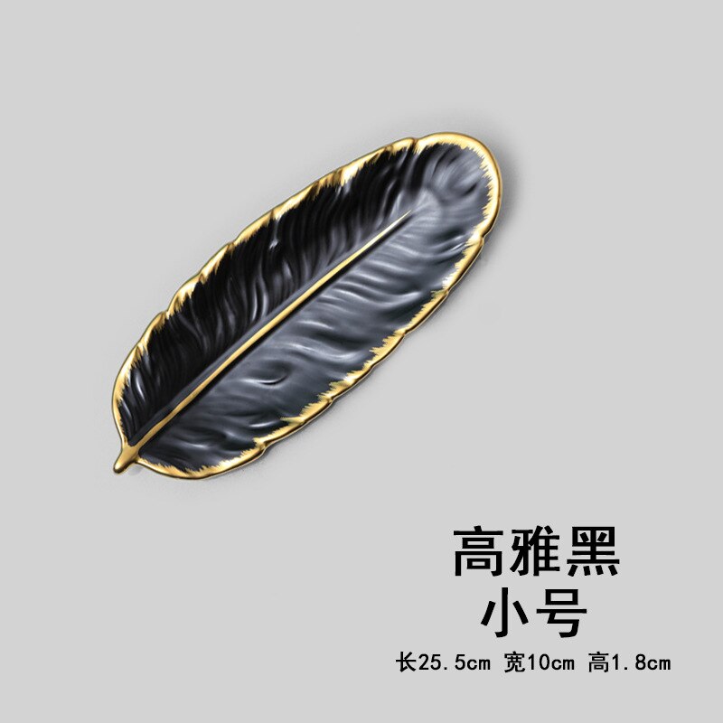 Nordic Light Luxury Gilt Edging Porcelain Dessert Plate Dark Green Feather Plate Japanese Banana Leaf Fruit Plate Dried Fruit: Light Yellow