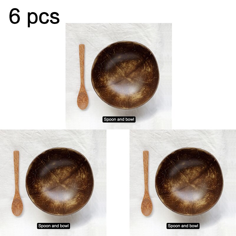Coconut Bowl Rice Bowl Coconut Shell Tableware Nordic Style Light Food Xiaoxinqing Fruit Milkshake Salad Bowl Wooden bowl: 3 Spoon and 3 bowl