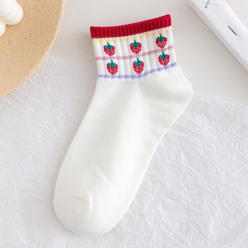 Calcetines cortos de algodón con estampado de arcoíris para mujer, medias de estilo Harajuku, con dibujo de fruta, fresa, primavera y verano: 8