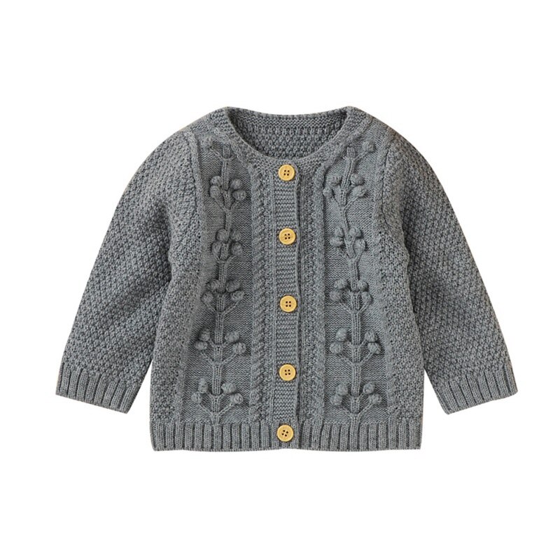 Nyfødt babyfrakke drenge piger cardigan efterår forårstrikket sweater børn lange ærmer sweater outwear: H / 12-18m