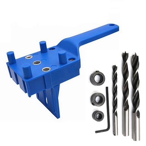 Hurtig trædowling jig abs plast håndholdt lomme hul jig system 6/8/10mm borehuller til tømrer dyvel samlinger: Blå 1 sæt b